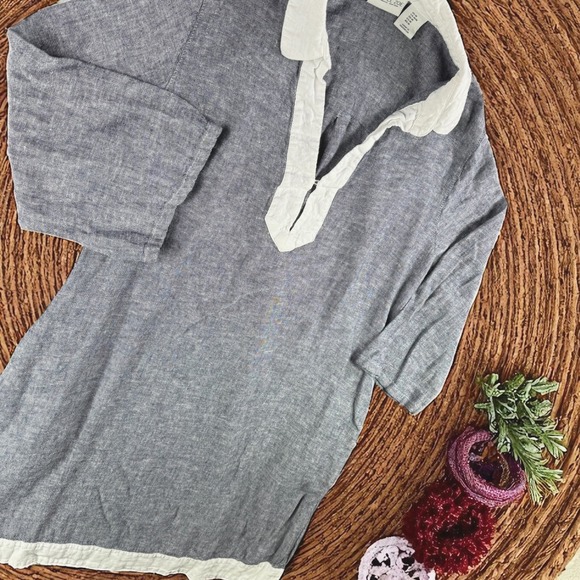 Rachel Zoe Linen Tunic Women M Pockets Dress Collared Gray Button Resort Lounge - Picture 1 of 10